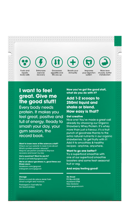 30g Single Serve Sachet Of Whey Protein Powder - Back.